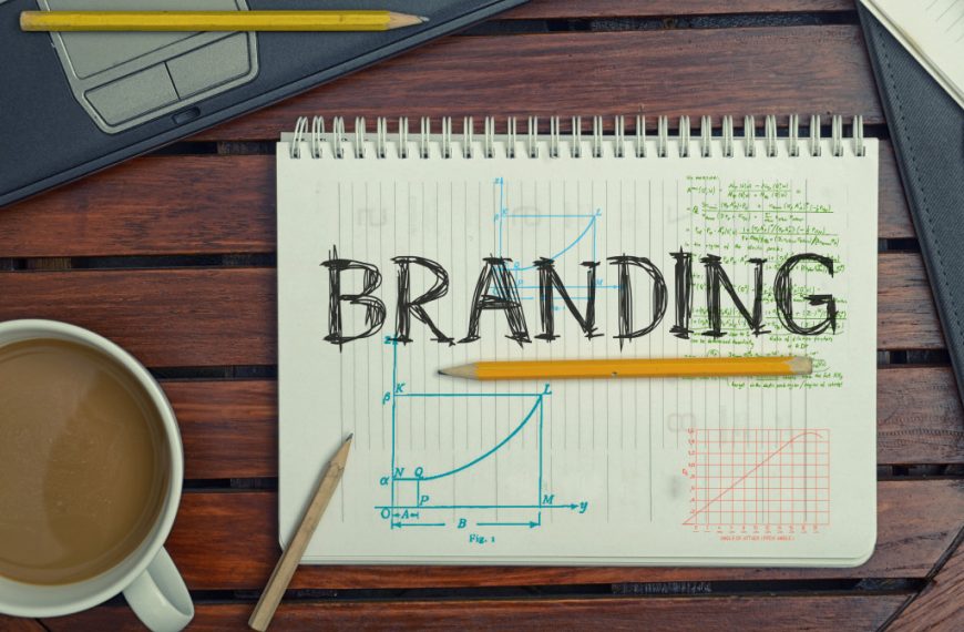 branding business concept on notebook with pencils and coffee
